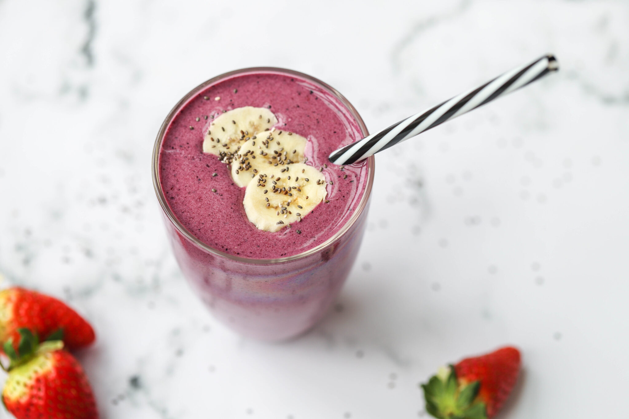 Triple Berry Protein Smoothie Recipe with Chia Seeds - The Smoothie Bird