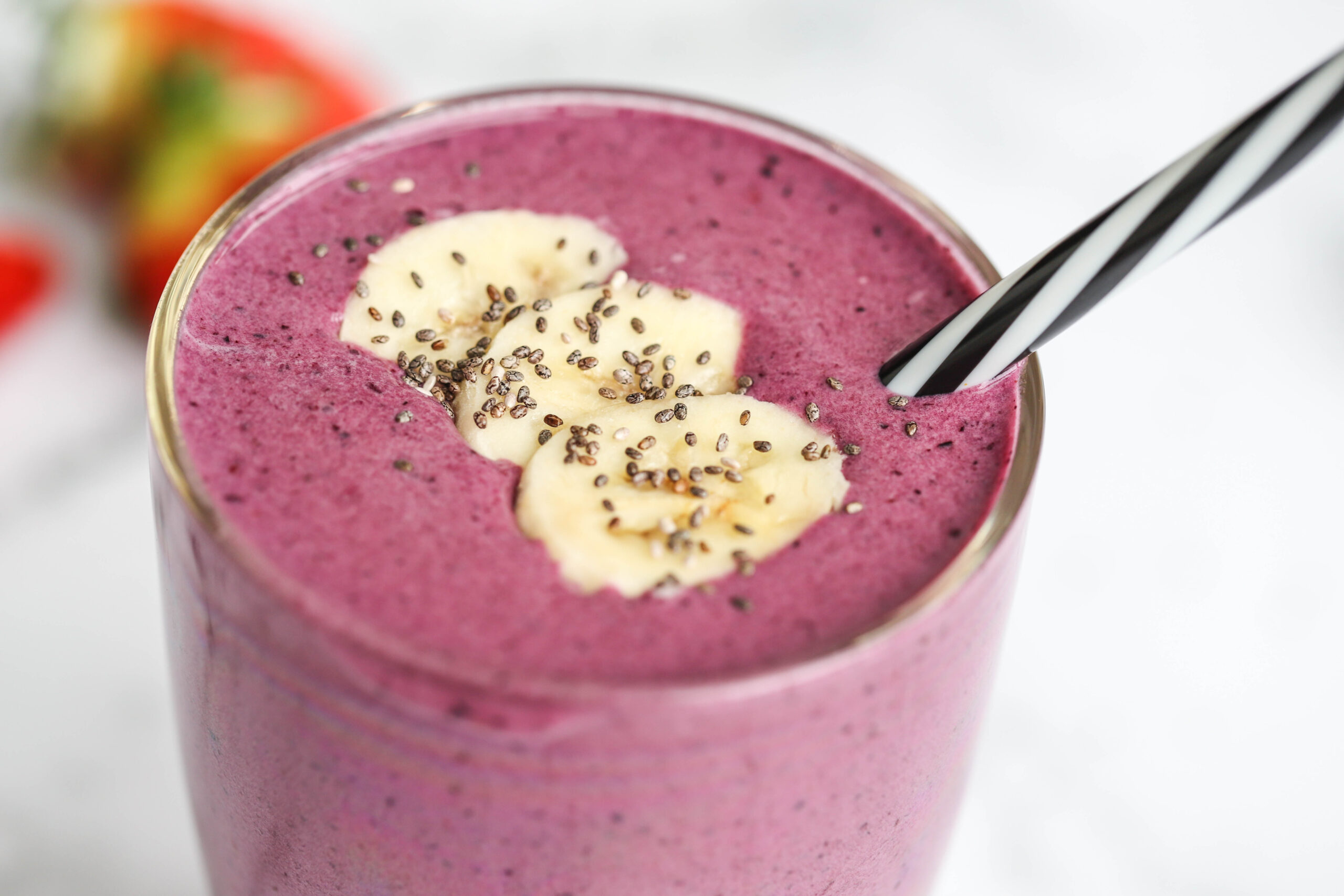 Triple Berry Protein Smoothie Recipe with Chia Seeds - The Smoothie Bird